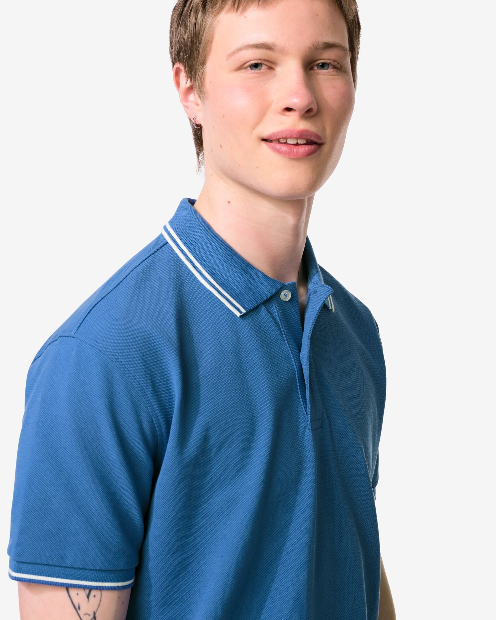 polo homme Denton piqu&eacute; bleu moyen bleu moyen - 2140550MIDBLUE - HEMA