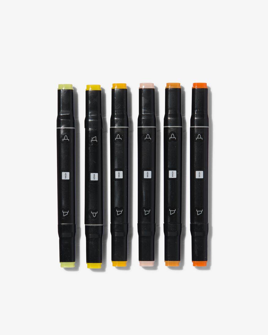6er-Pack Twin-Tip-Marker, gelb-orange - 60720100 - HEMA