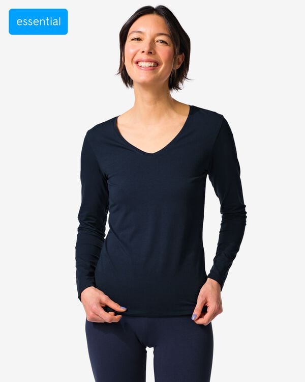 t-shirt femme slim fit col en v bleu fonc&eacute; bleu fonc&eacute; - 36310970DARKBLUE - HEMA