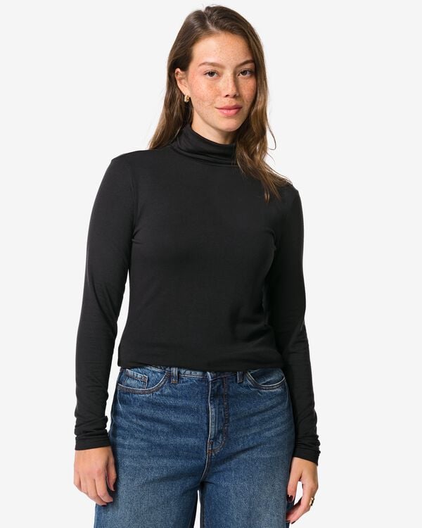 t-shirt thermo femme avec col noir noir - 36364180BLACK - HEMA