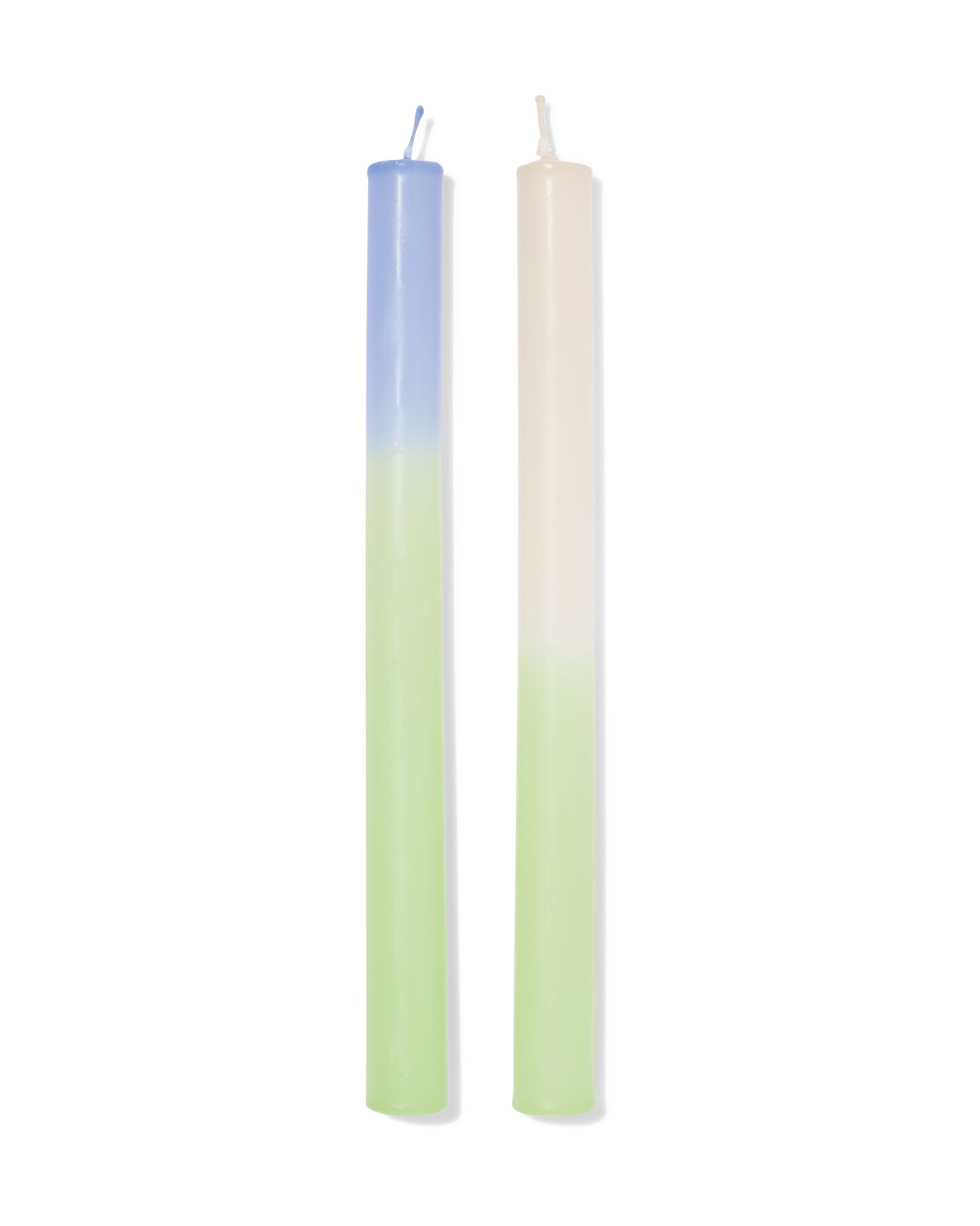 bougies longues ⌀2,2x25cm d&eacute;grad&eacute; bleu-vert- 2 pi&egrave;ces - 13506155 - HEMA