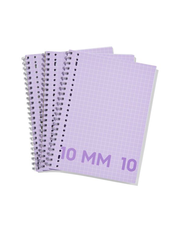 3 cahiers à spirale lilas format A4 - à carreaux 10mm - 14120216 - HEMA