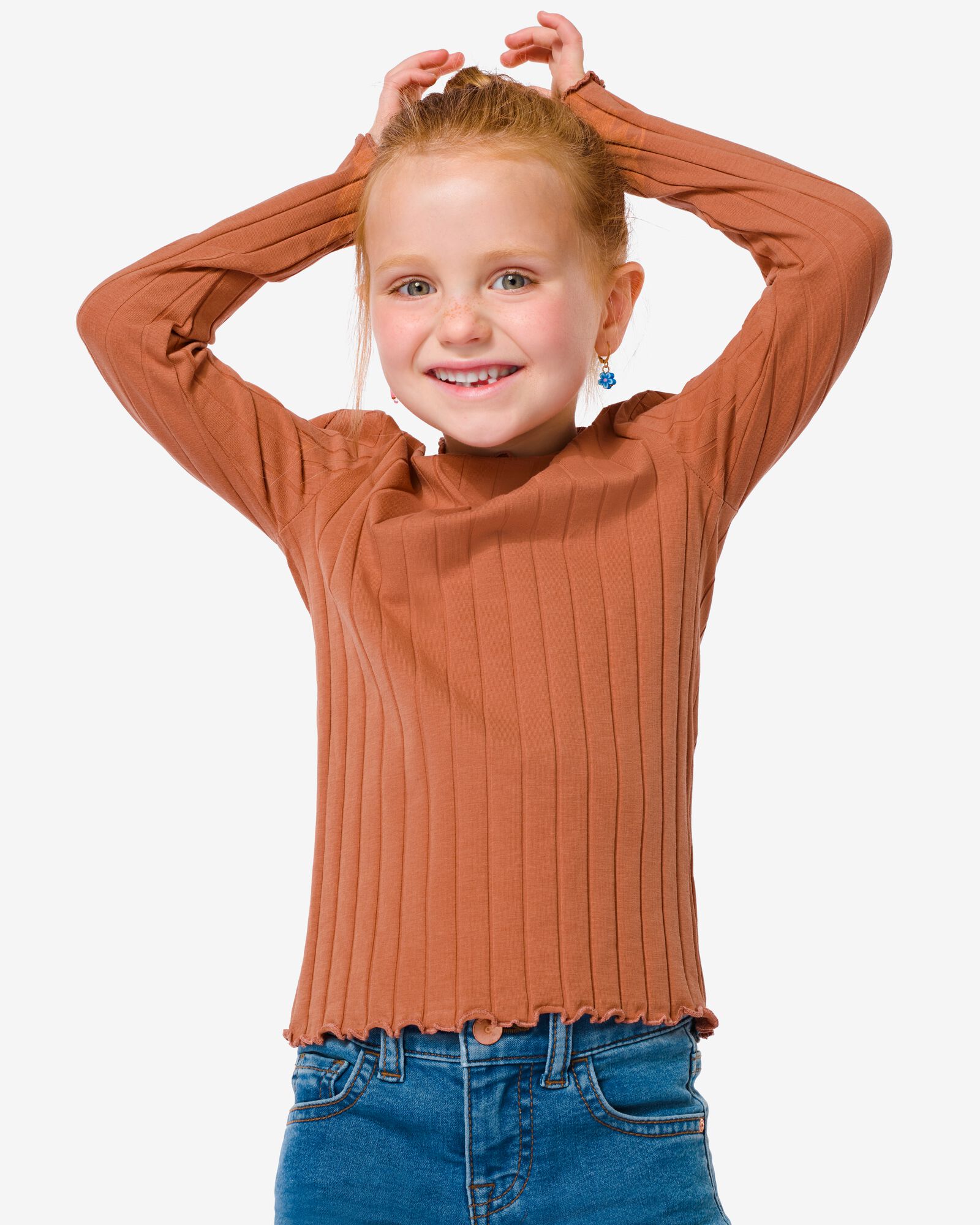 t-shirt enfant avec côtes marron marron - 1000032210 - HEMA