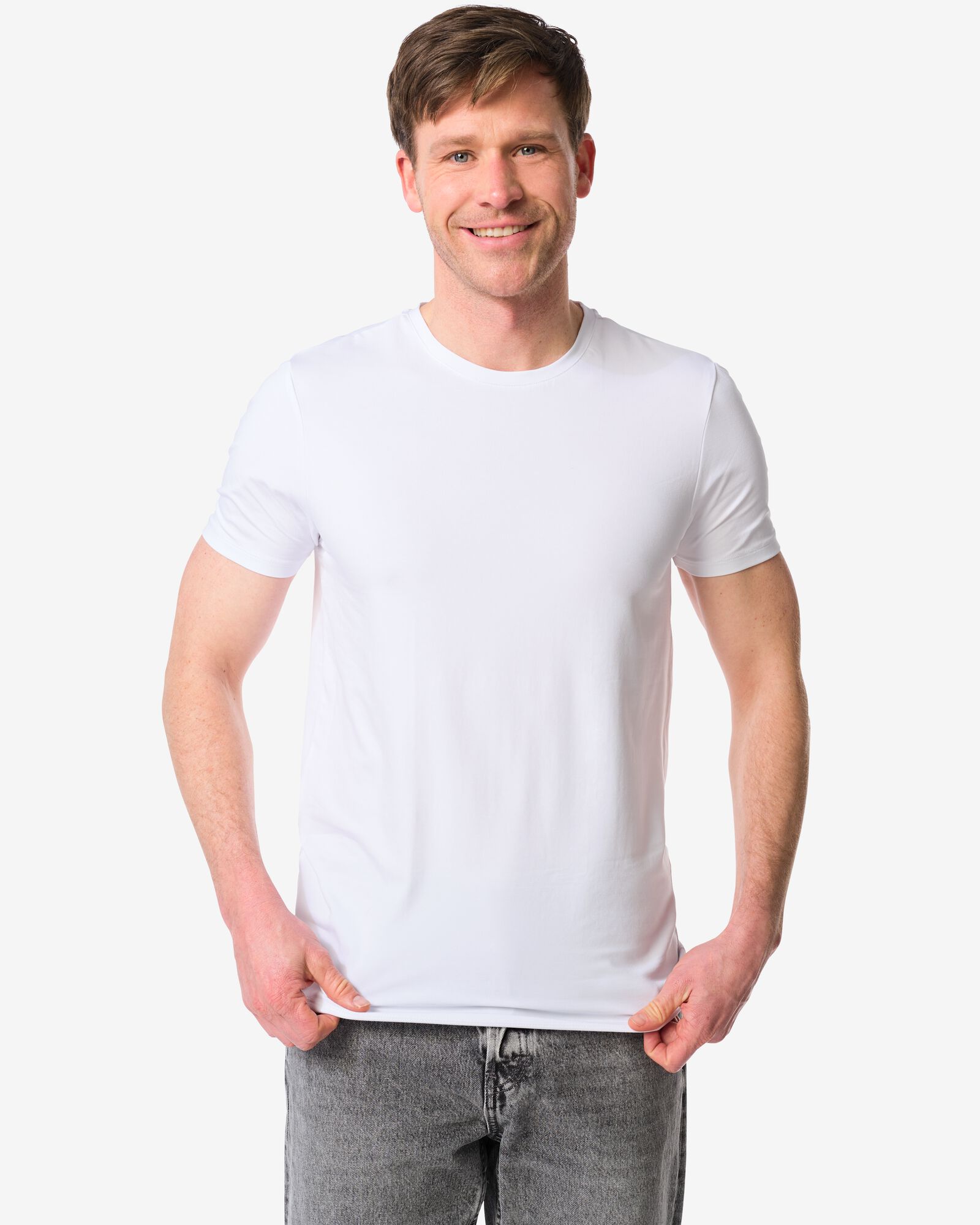 heren T-shirts slim fit o-hals - 2 stuks wit wit - 34290560WHITE - HEMA