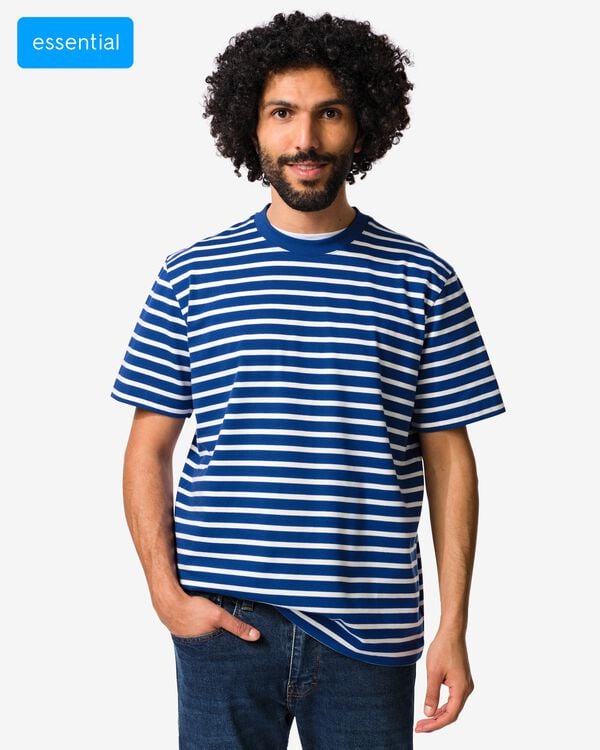 Herren-T-Shirt Elias Relaxed Fit gestreift blau blau - 2129840BLUE - HEMA