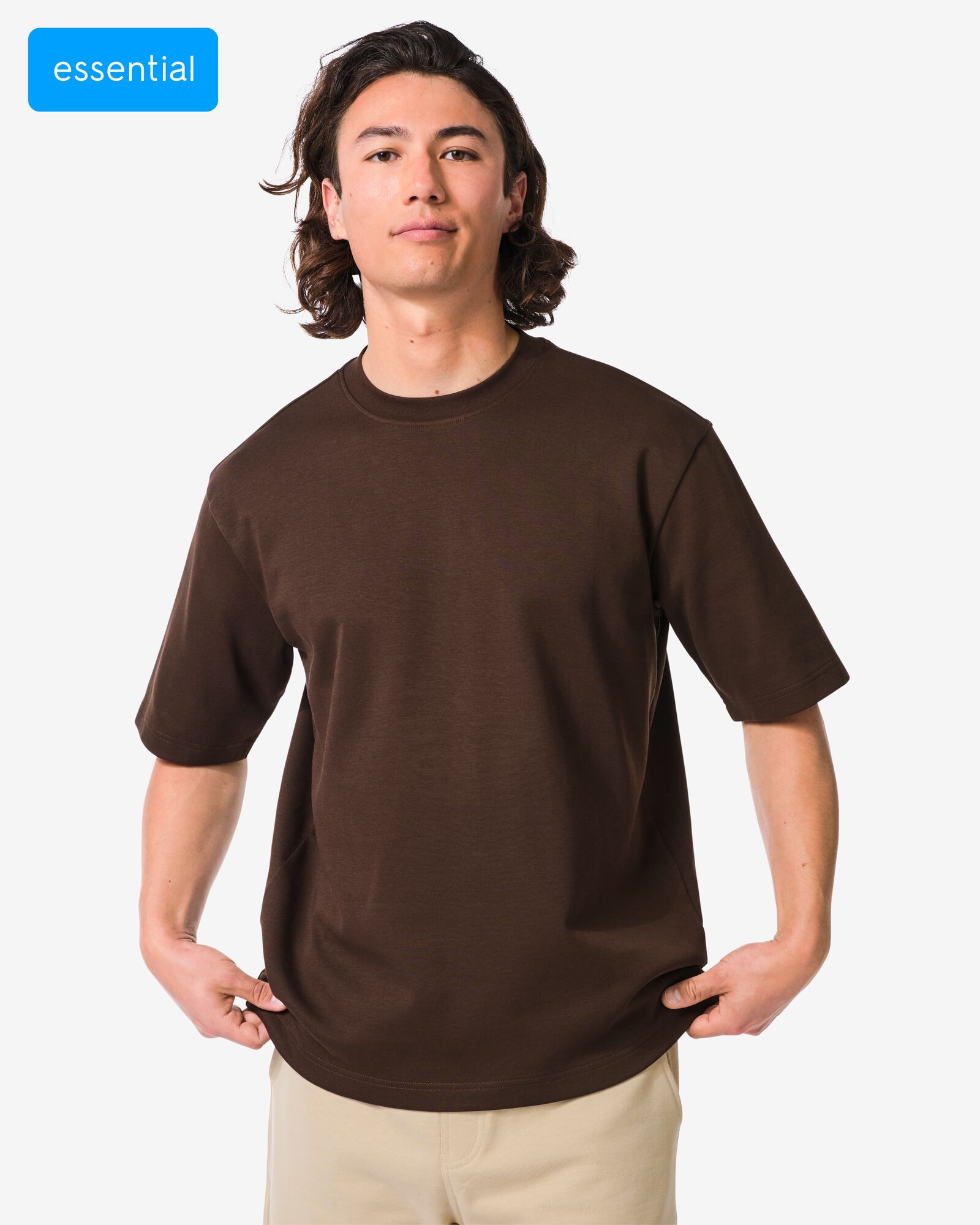 heren T-shirt Job oversized fit donkerbruin donkerbruin - 2179030DARKBROWN - HEMA