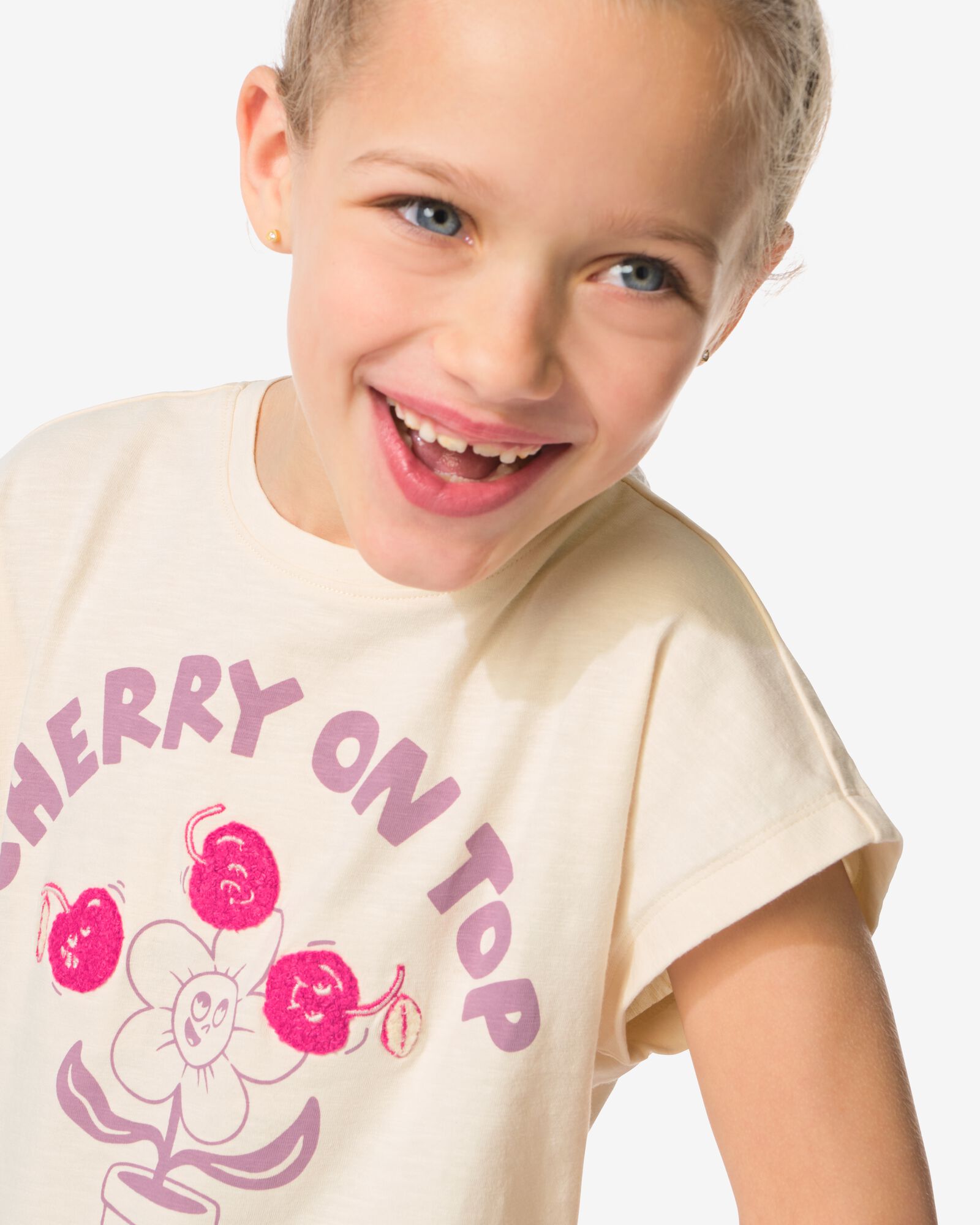 Kinder-T-Shirt mit Kirschen ecru ecru - 30843125ECRU - HEMA