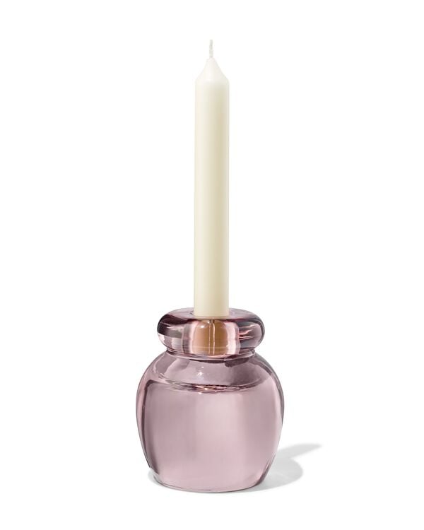2-in-1 kandelaar 8.5x10cm glas transparant roze - 13325025 - HEMA