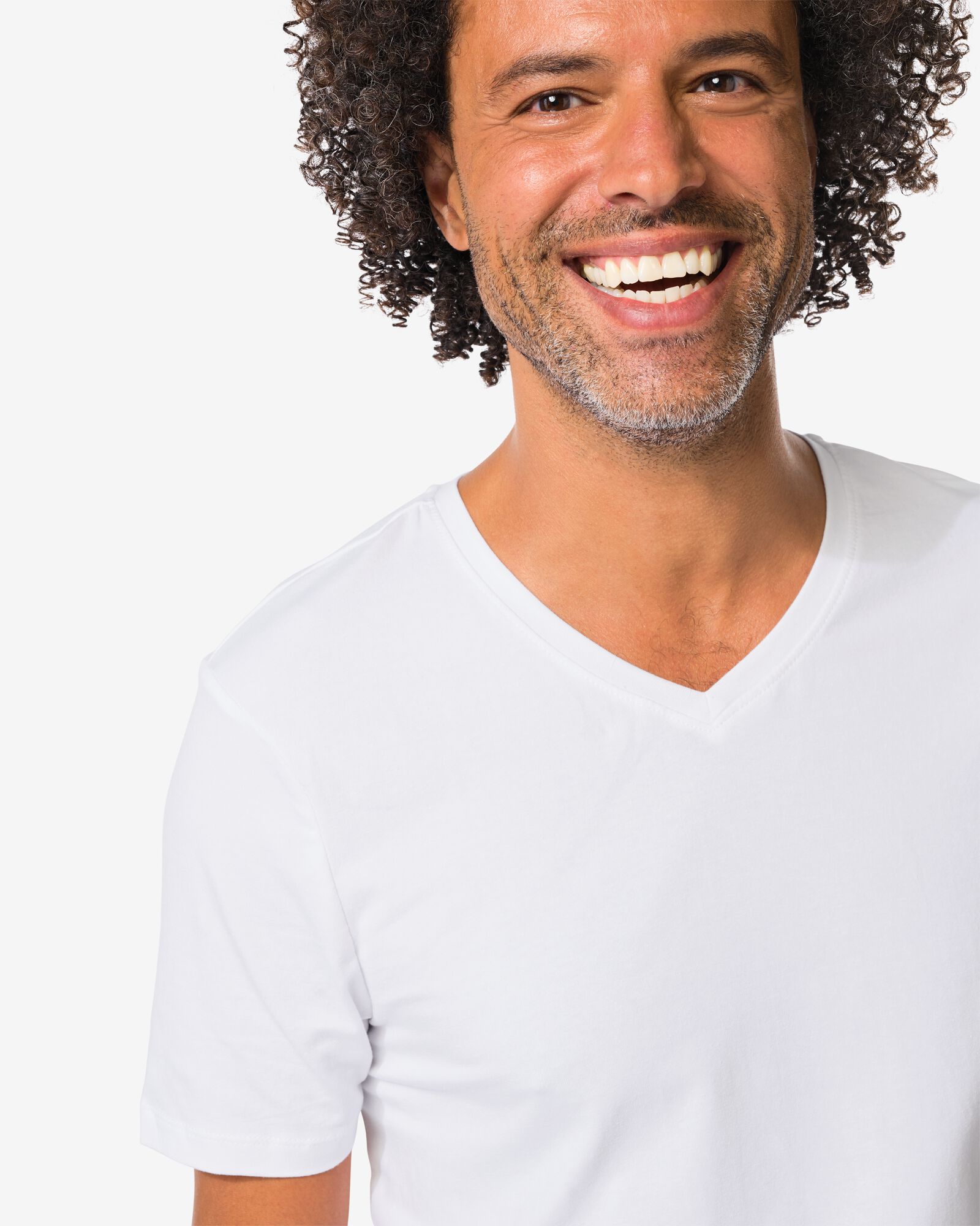 heren T-shirts slimfit v-hals extra lang - 2 stuks wit wit - 34290640WHITE - HEMA