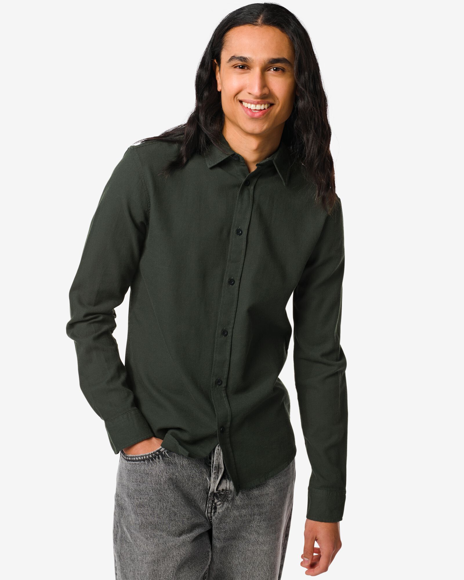 chemise homme coton avec structure vert foncé vert foncé - 2108920DARKGREEN - HEMA