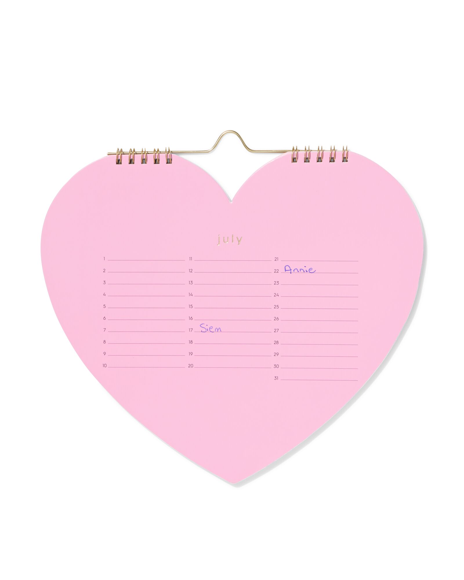 Kalender 23 x 26 cm Herz in Rosa - 14100235 - HEMA