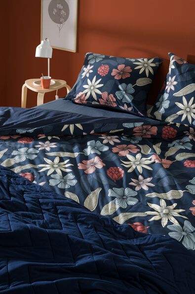 housse de couette 200x200/220 coton fleurs bleue - 5790195 - HEMA