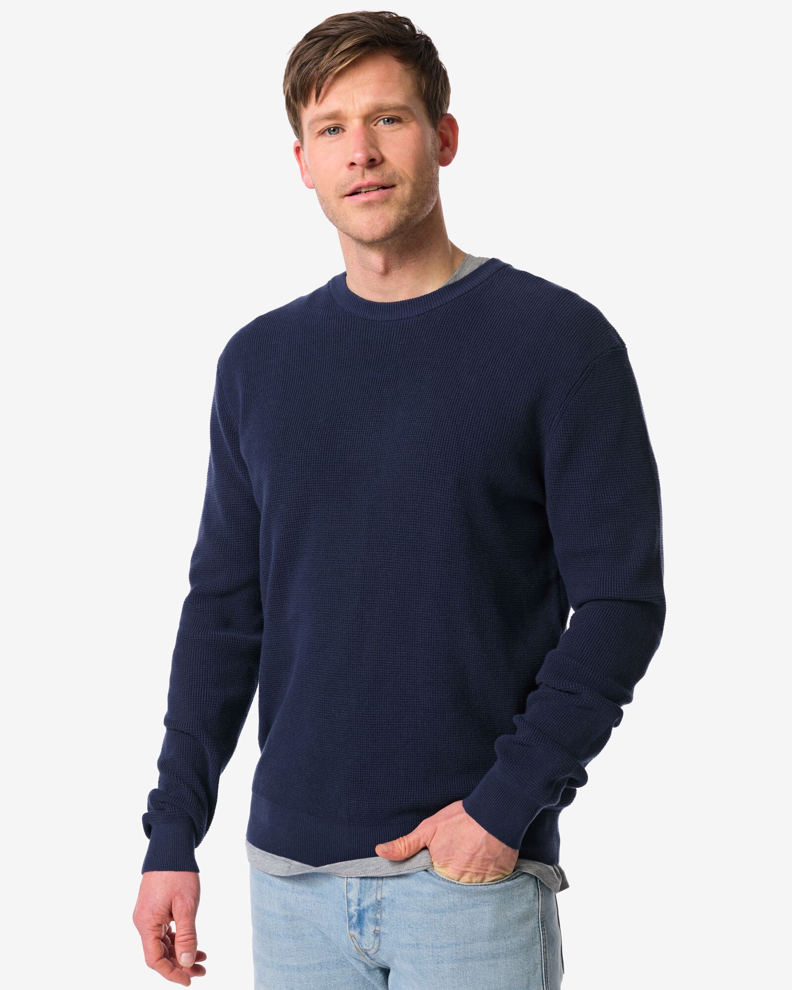 Herrenpullover Lars, Waffelstruktur dunkelblau dunkelblau - 2140840DARKBLUE - HEMA