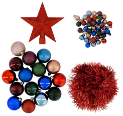 Weihnachtsbaumschmuck, recycelt, Kunststoff, rot-blau, 54-teilig - 25130164 - HEMA