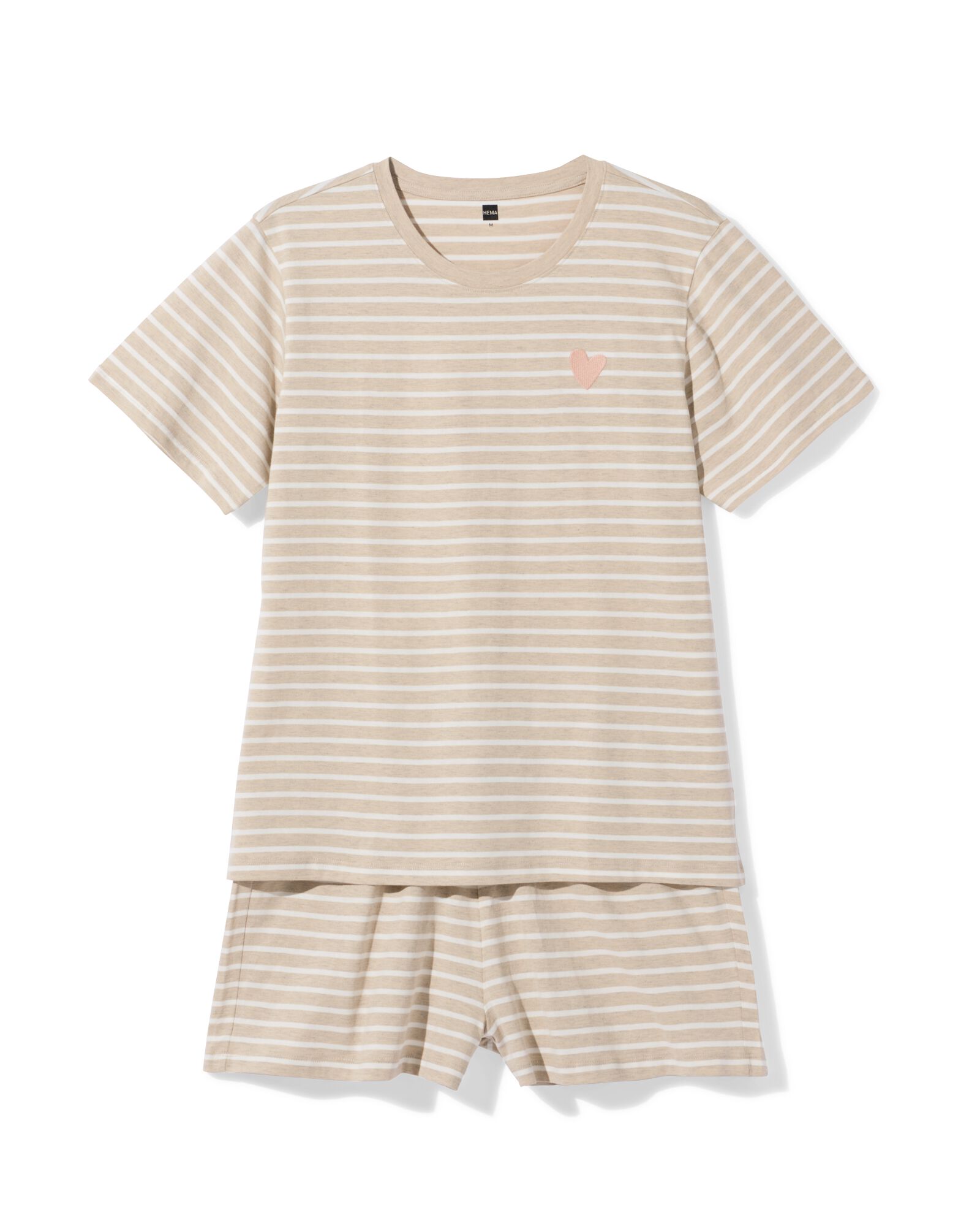 Damen-Kurz-Pyjama aus Jersey gestreift naturfarben naturfarben - 23401530NATURAL - HEMA