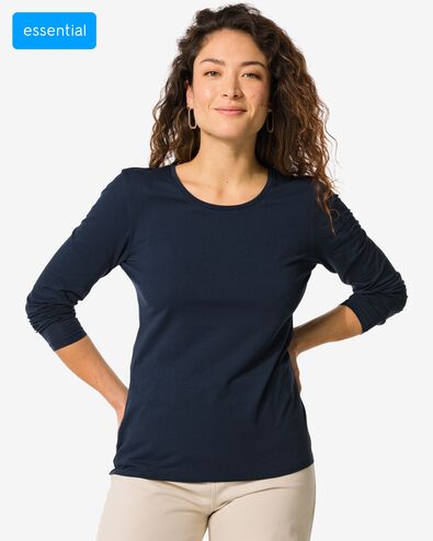 dames T-shirt slim fit o-hals donkerblauw donkerblauw - 36301870DARKBLUE - HEMA
