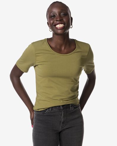 dames T-shirt slim fit o-neck  olijf olijf - 36303760OLIVE - HEMA