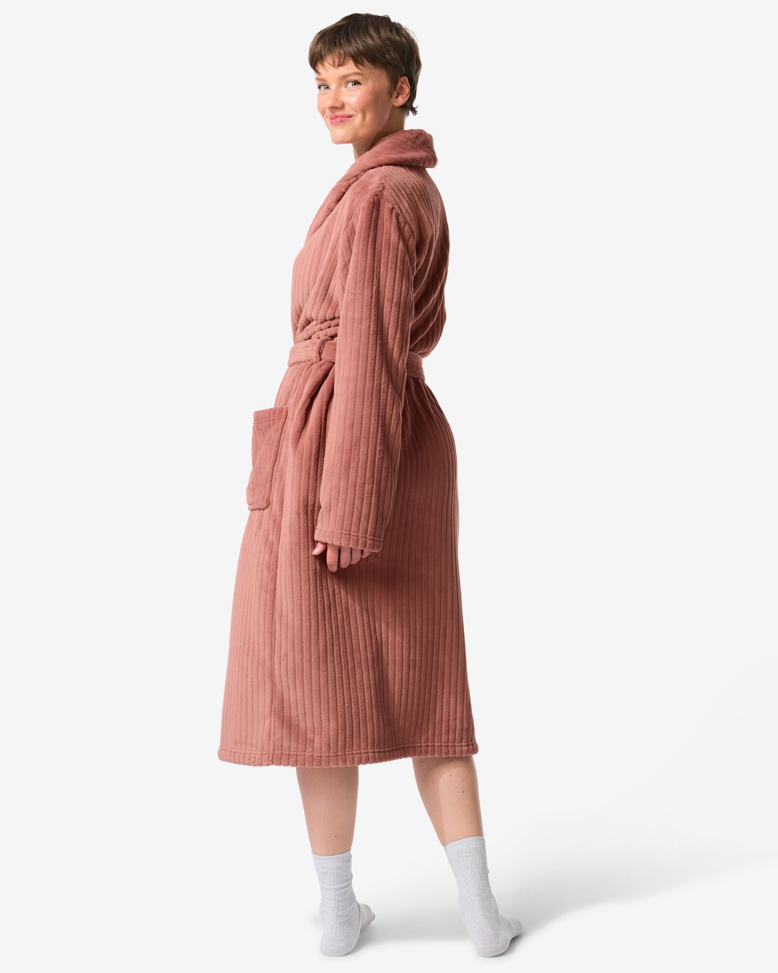 peignoir femme molleton c&ocirc;tel&eacute; marron moyen marron moyen - 23401200MIDBROWN - HEMA