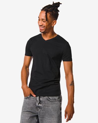 Herren-T-Shirt, Slim Fit, V-Ausschnitt schwarz L - 34276835 - HEMA