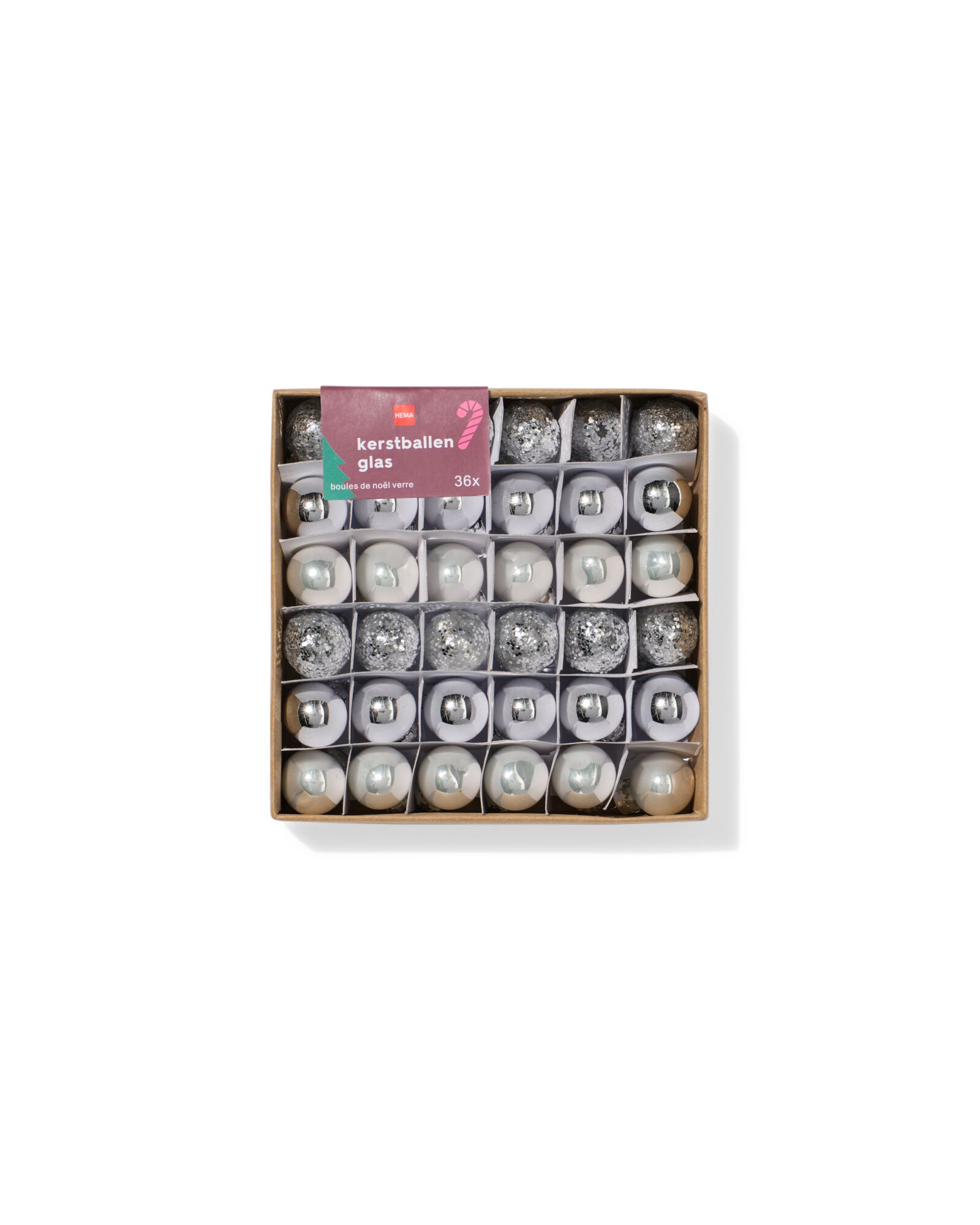 kerstballen 3.2cm glas mini zilver - 36 stuks - 25100195 - HEMA
