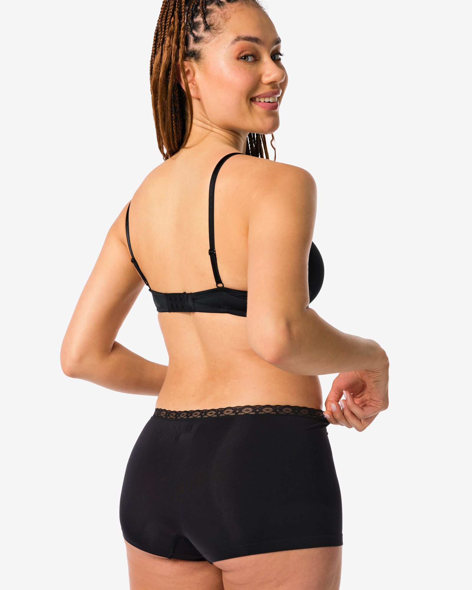 damesboxer naadloos micro met kant zwart S - 19640181 - HEMA