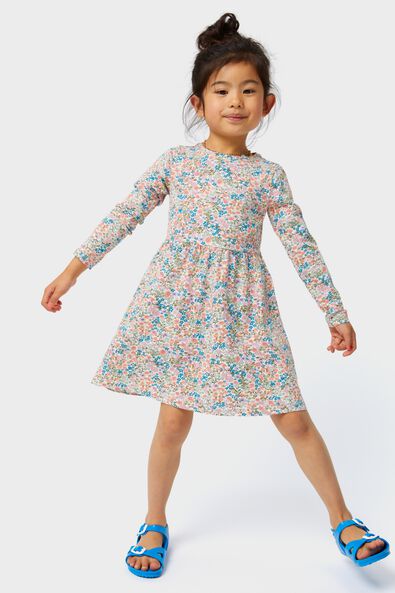 Kinder-Kleid mit Blumen eierschalenfarben - 1000028091 - HEMA