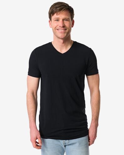 Herren-T-Shirts, Slim Fit, V-Ausschnitt, extra lang &ndash; 2 St&uuml;ck schwarz schwarz - 34290650BLACK - HEMA