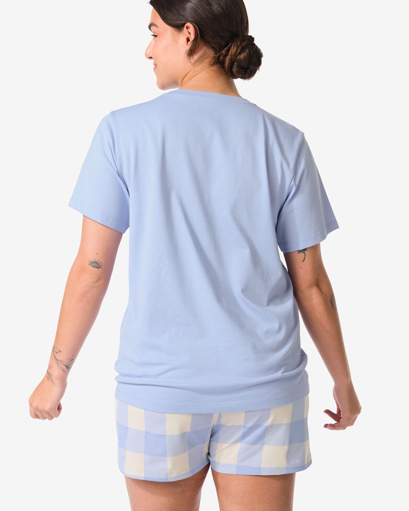 pyjacourt femme coton &agrave; carreaux bleu clair - 23410400LIGHTBLUE - HEMA