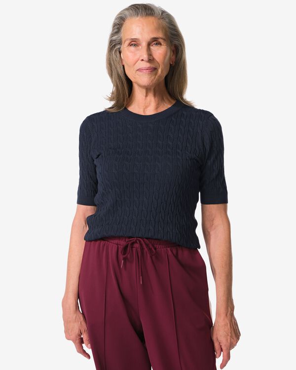 pull en maille torsadée pour femme Fally bleu foncé bleu foncé - 36201570DARKBLUE - HEMA
