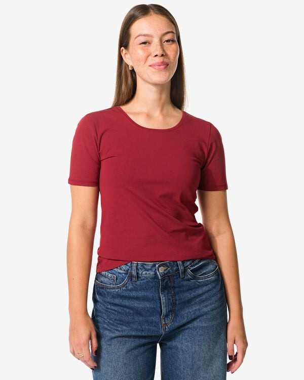 Damen-T-Shirt, Basic, Rundhalsausschnitt rot rot - 36302260RED - HEMA