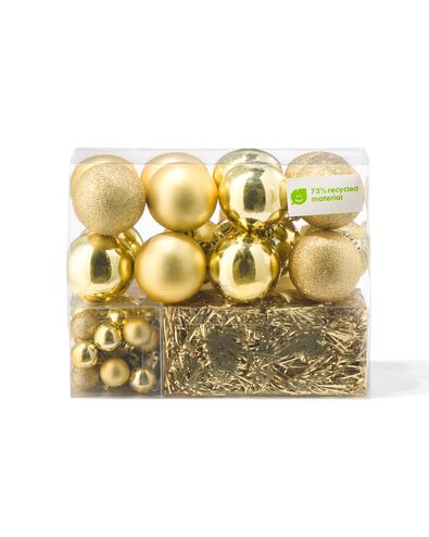 Weihnachtsbaumschmuck, recycelt, Kunststoff, golden, 54-teilig - 25100929 - HEMA