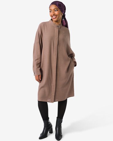 damesjurk Senna ribbel midi taupe taupe - 36206640TAUPE - HEMA