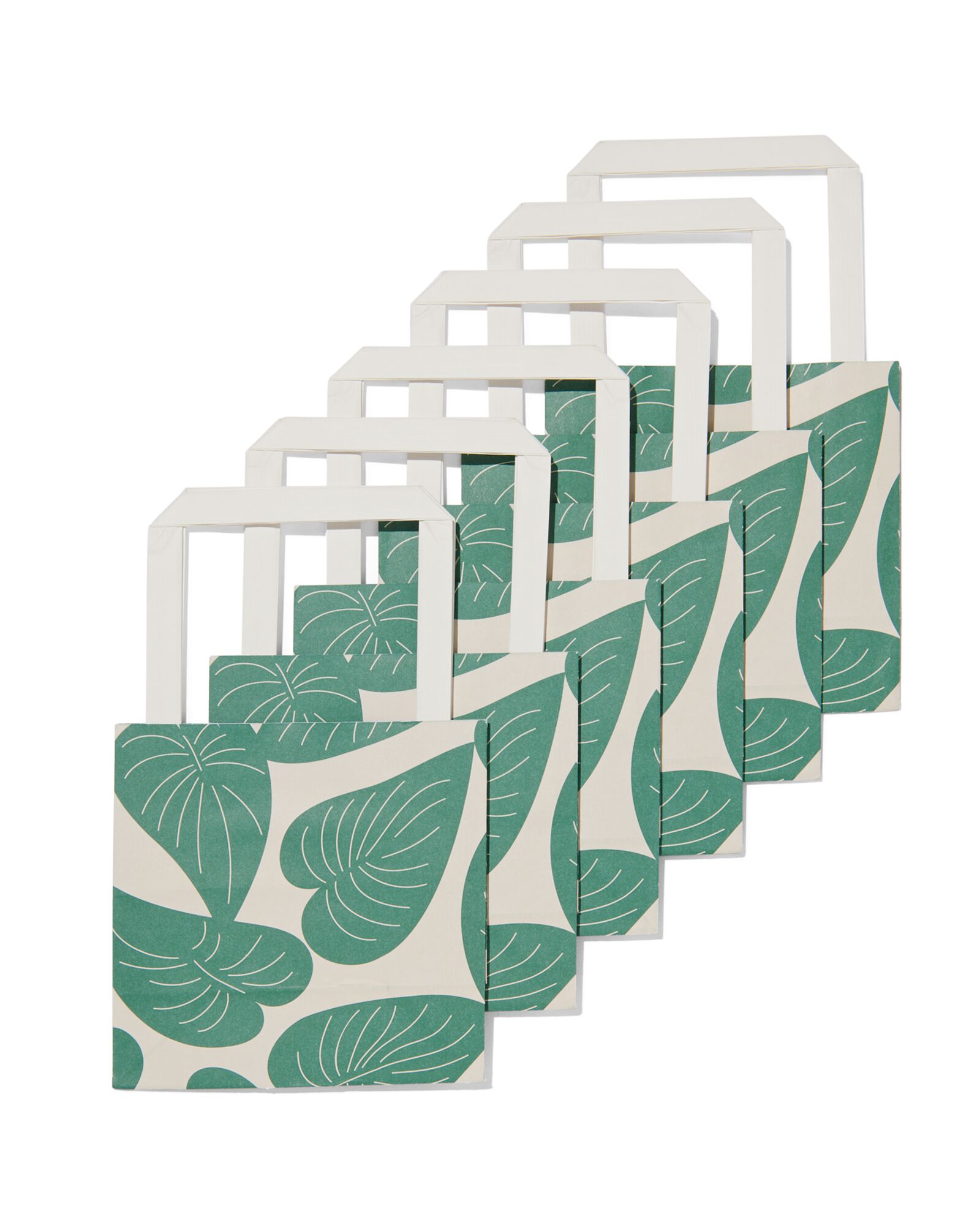 6er-Pack Geschenktaschen, Papier, 13 x 13 x 7 cm, Bl&auml;tter - 14740064 - HEMA