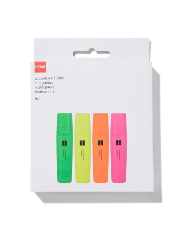 4er-Pack Textmarker, kräftige Farben - 14400401 - HEMA