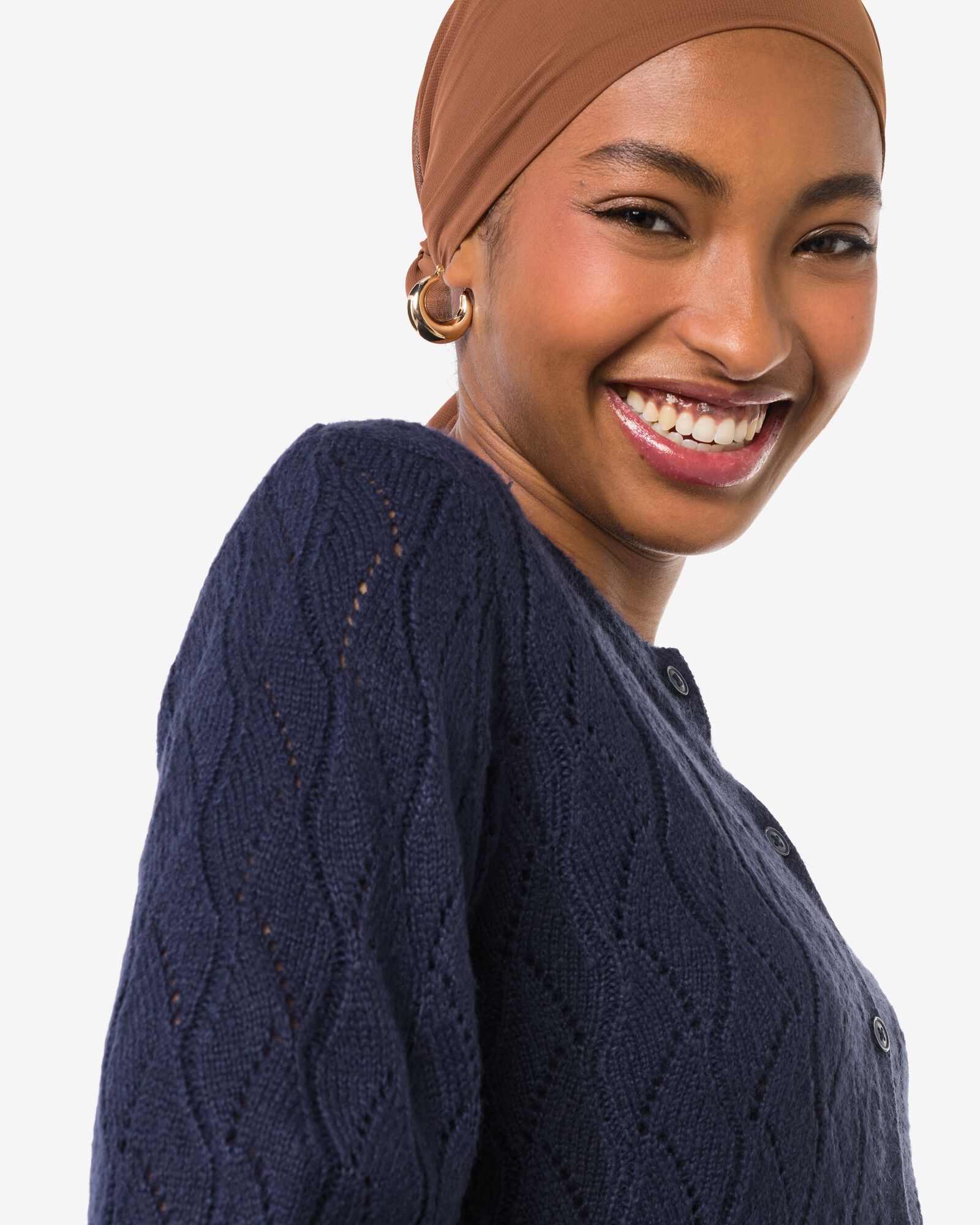 damesvest Golda ajour donkerblauw donkerblauw - 36205780DARKBLUE - HEMA