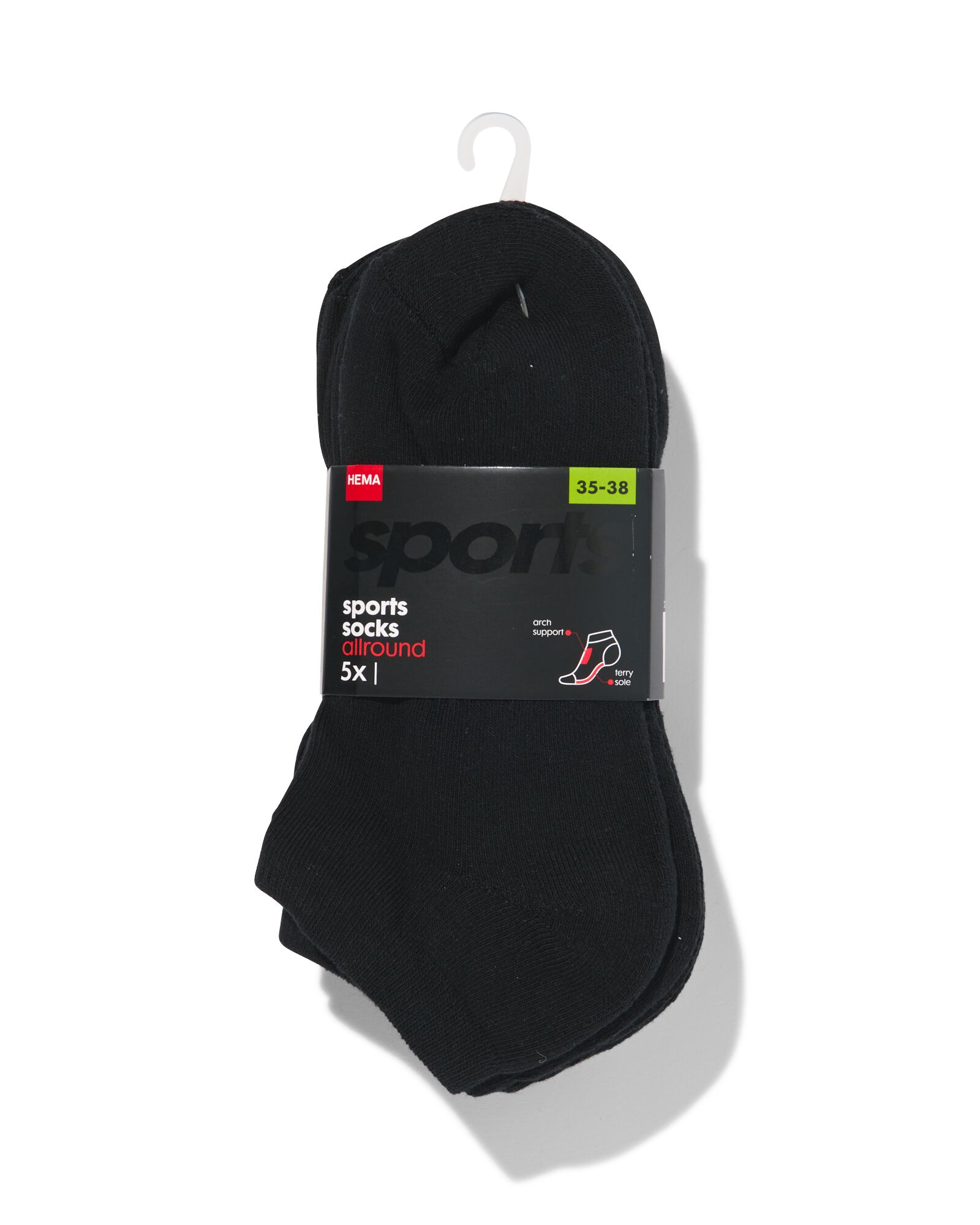 5 paires de socquettes femme sport allround avec tissu éponge noir - HEMA