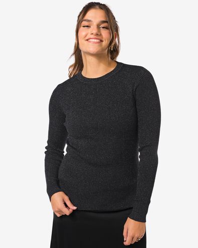 Damen-Pullover Louisa, gerippt, Glitter schwarz schwarz - 36246340BLACK - HEMA