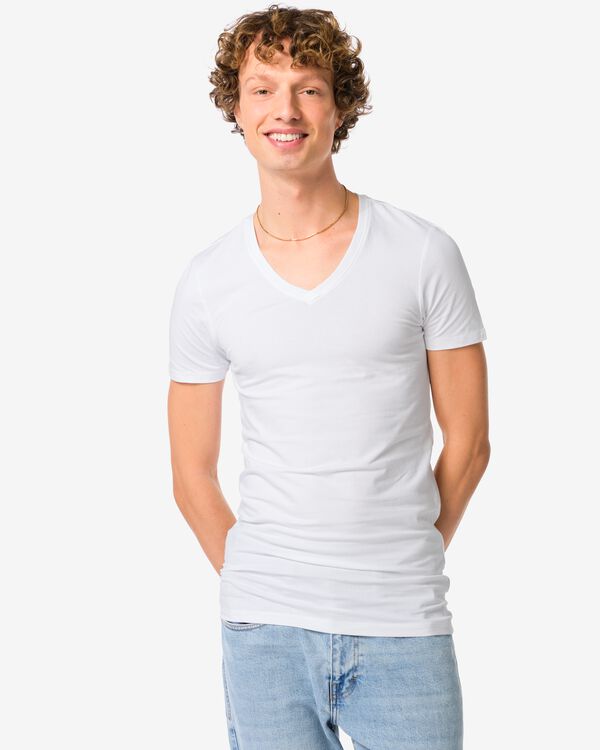 Herren-T-Shirts, Slim Fit, tiefer V-Ausschnitt, extra lang &ndash; 2 St&uuml;ck wei&szlig; wei&szlig; - 34290670WHITE - HEMA