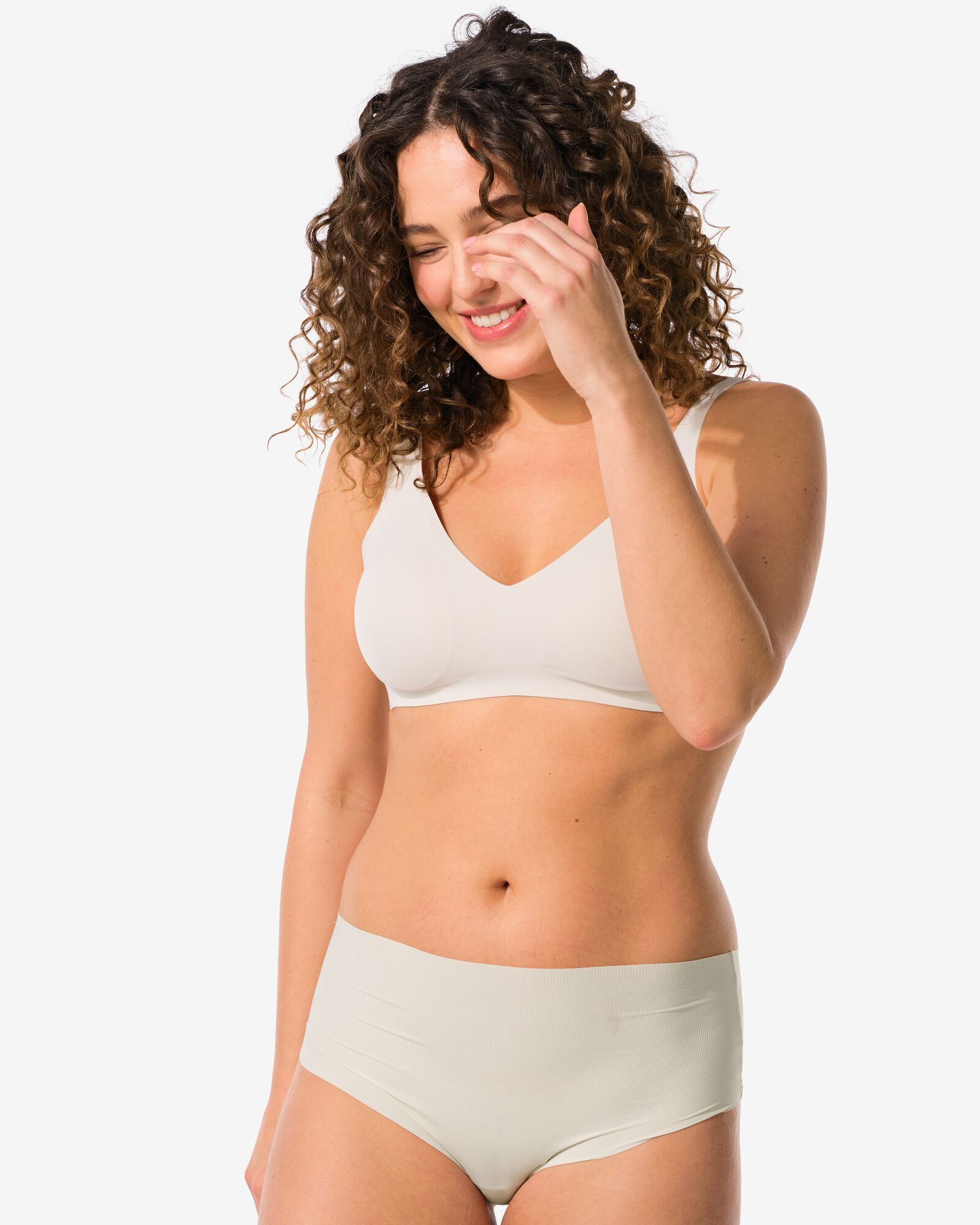 damesstring hoge taille micro rib ultimate comfort gebroken wit gebroken wit - 19640615OFFWHITE - HEMA