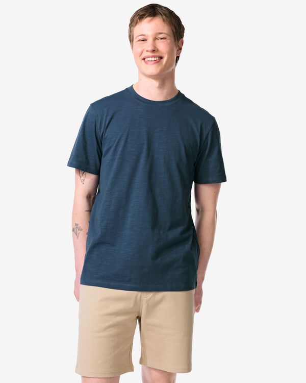 heren T-shirt Jaap slub donkerblauw donkerblauw - 2178850DARKBLUE - HEMA