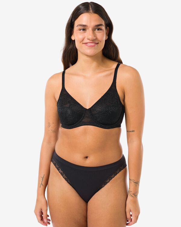 damesslip naadloos micro met kant zwart - 1000024110 - HEMA