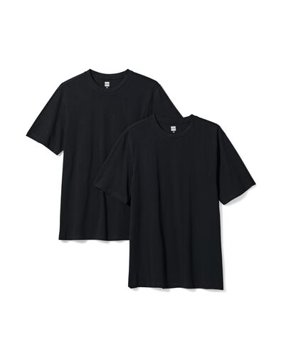 heren t-shirt regular fit o-hals - 2 stuks zwart zwart - 1000009970 - HEMA