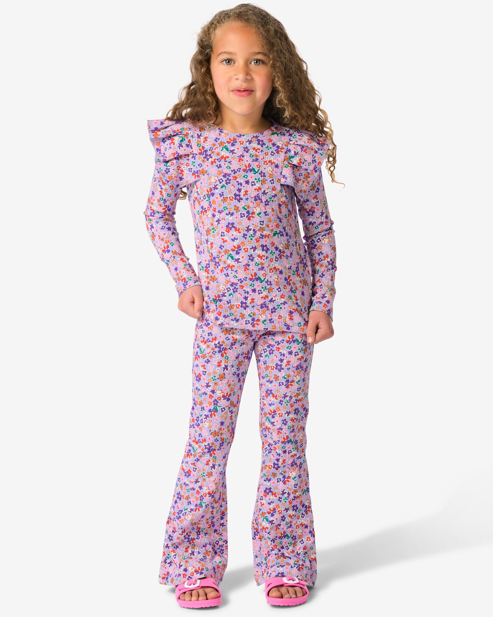 legging pour enfants coupe évasée côtelé à fleurs lavande lavande - 30825014LAVENDER - HEMA