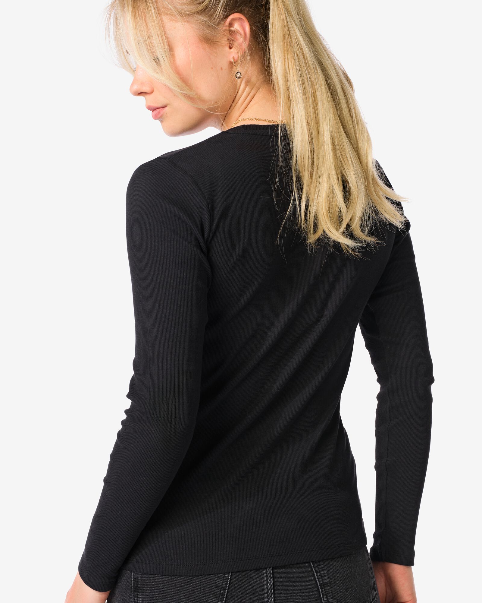 dames T-shirt Clara rib zwart zwart - 36364470BLACK - HEMA