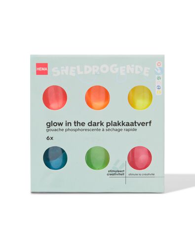 plakkaatverf glow in the dark - 6 stuks - 15900251 - HEMA