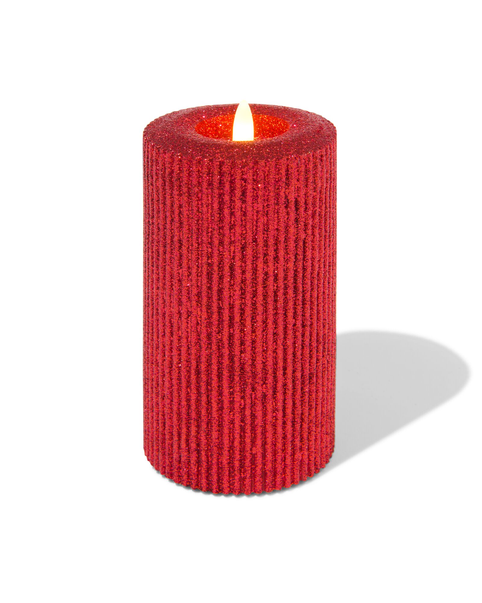 bougie LED rouge paillette blanc chaud Ø7.5x15cm - 25540019 - HEMA