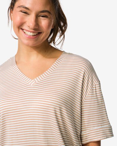 damespyjamatop jersey strepen beige beige - 23401670BEIGE - HEMA