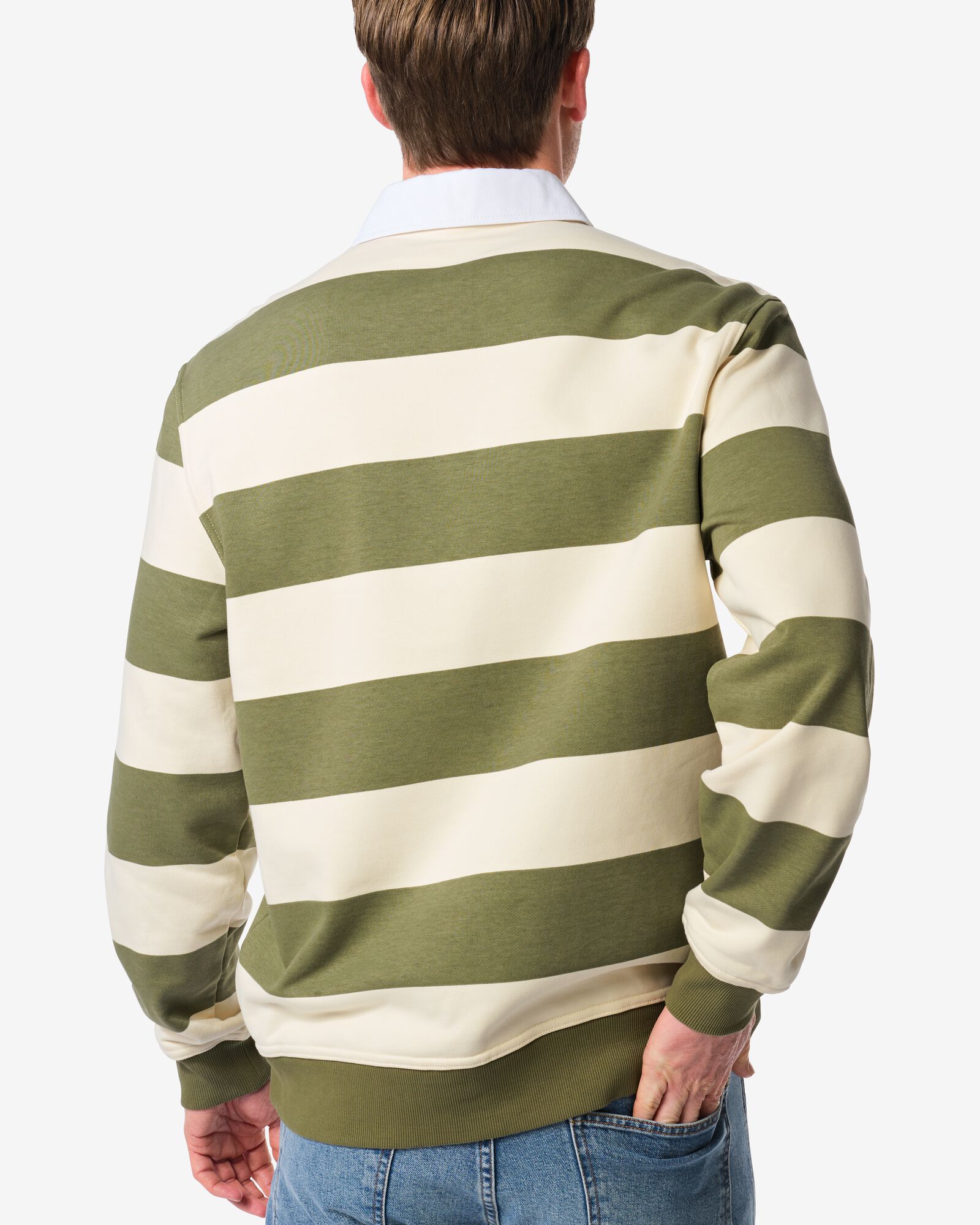 Herrenpullover Sammy aus Sweatstoff, gestreift mittelgr&uuml;n mittelgr&uuml;n - 2130420MIDGREEN - HEMA