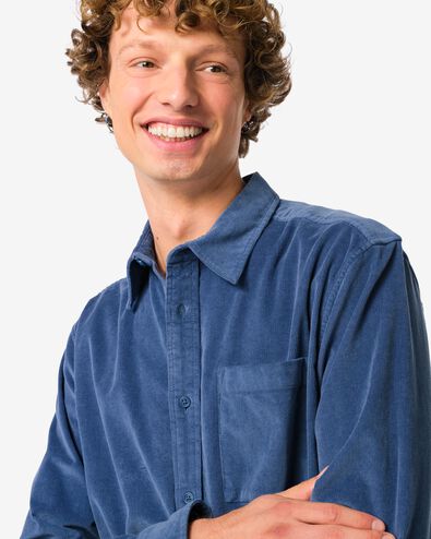 herenoverhemd Amir corduroy middenblauw middenblauw - 2170750MIDBLUE - HEMA