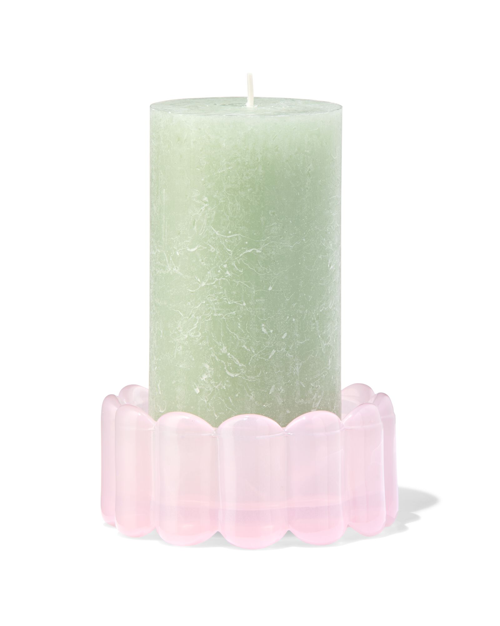 kaarsonderzetter ⌀10x4.5cm glas ribbel roze - 13326057 - HEMA